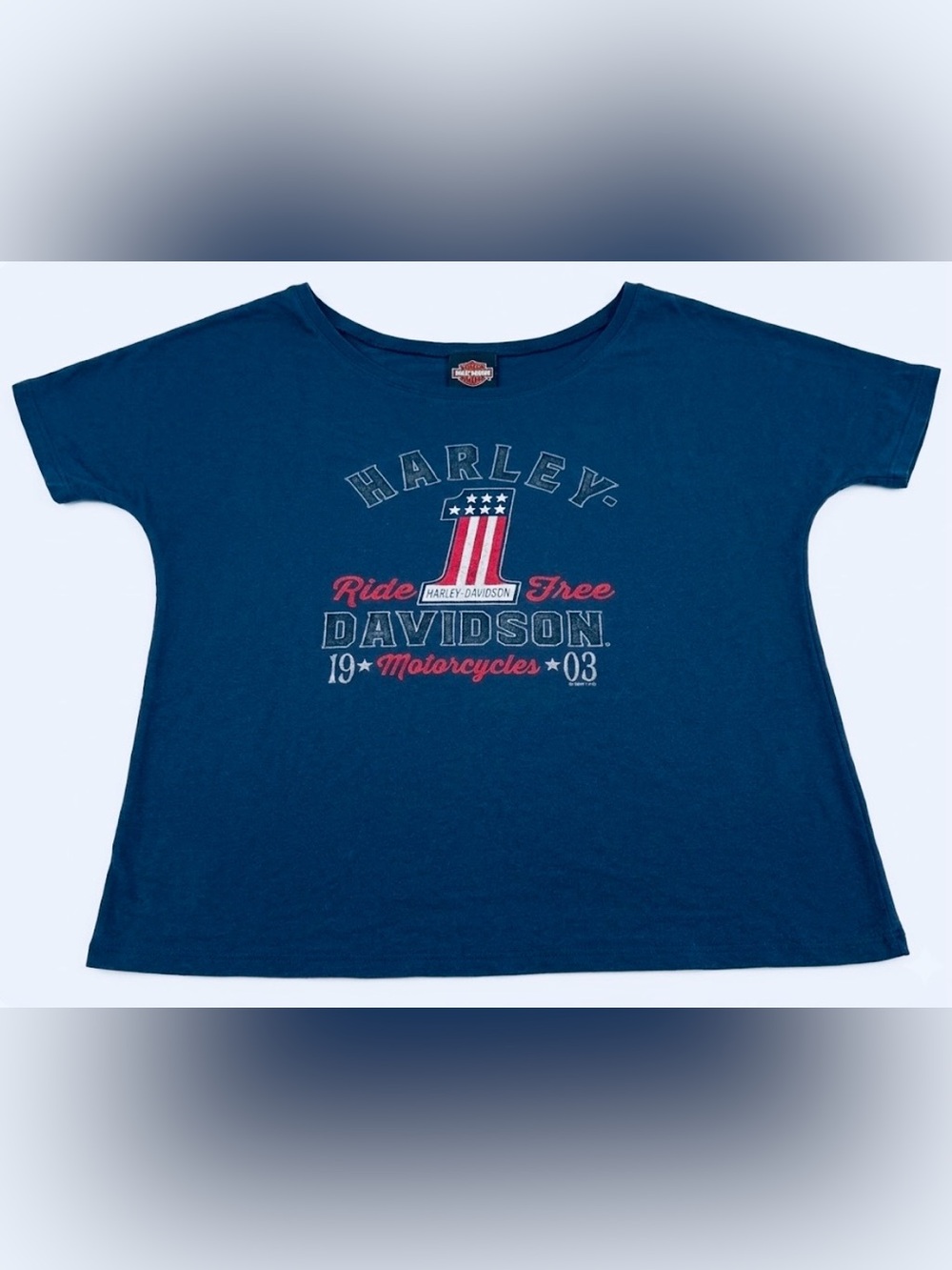 Las Vegas Harley Davidson Women’s Tshirt Small Navy Blue Patriotic Stars Stripes